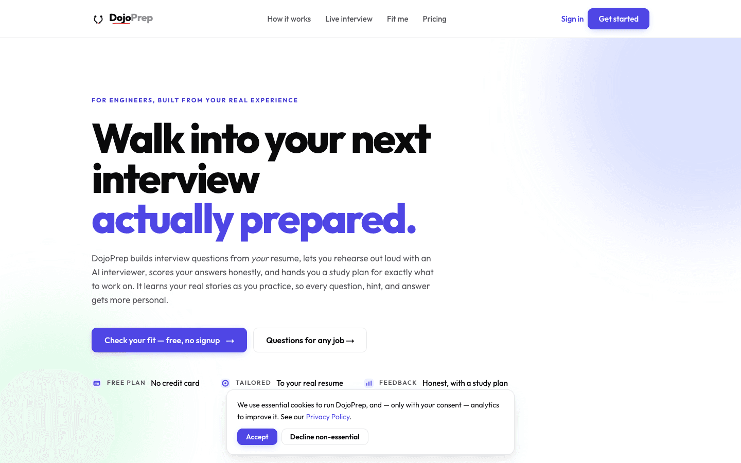 DojoPrep landing page