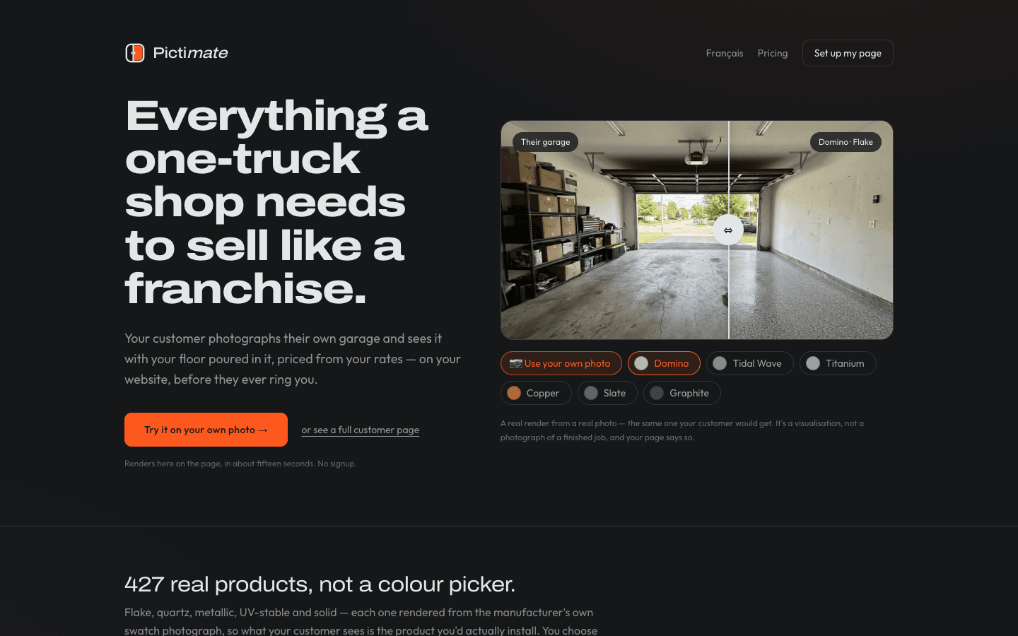 Pictimate landing page
